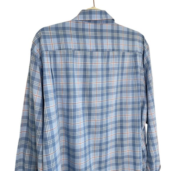 Peter Millar Summer Chambray Blue Plaid Button Down Shirt, XL - Picture 4 of 8